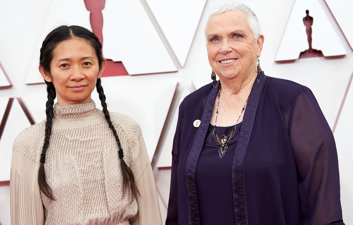 Director Chloe Zhao and actress Charlene Swankie arrive at the Oscars