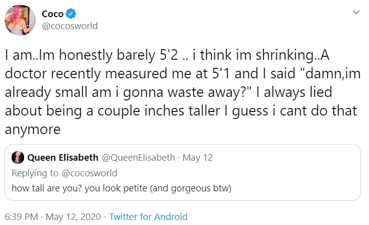Coco Austin reveals her real height on Twitter