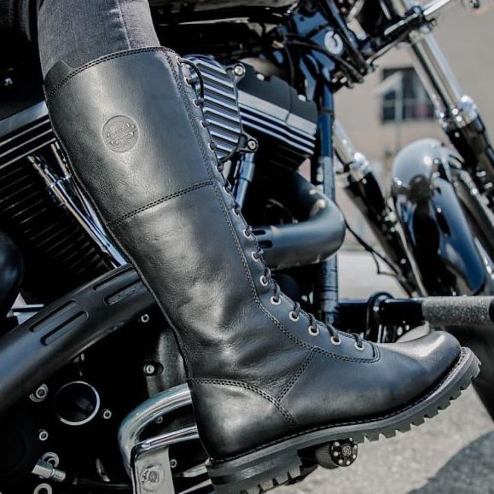 The Harley-Davidson Walfield riding boots with sturdy metal eyelets