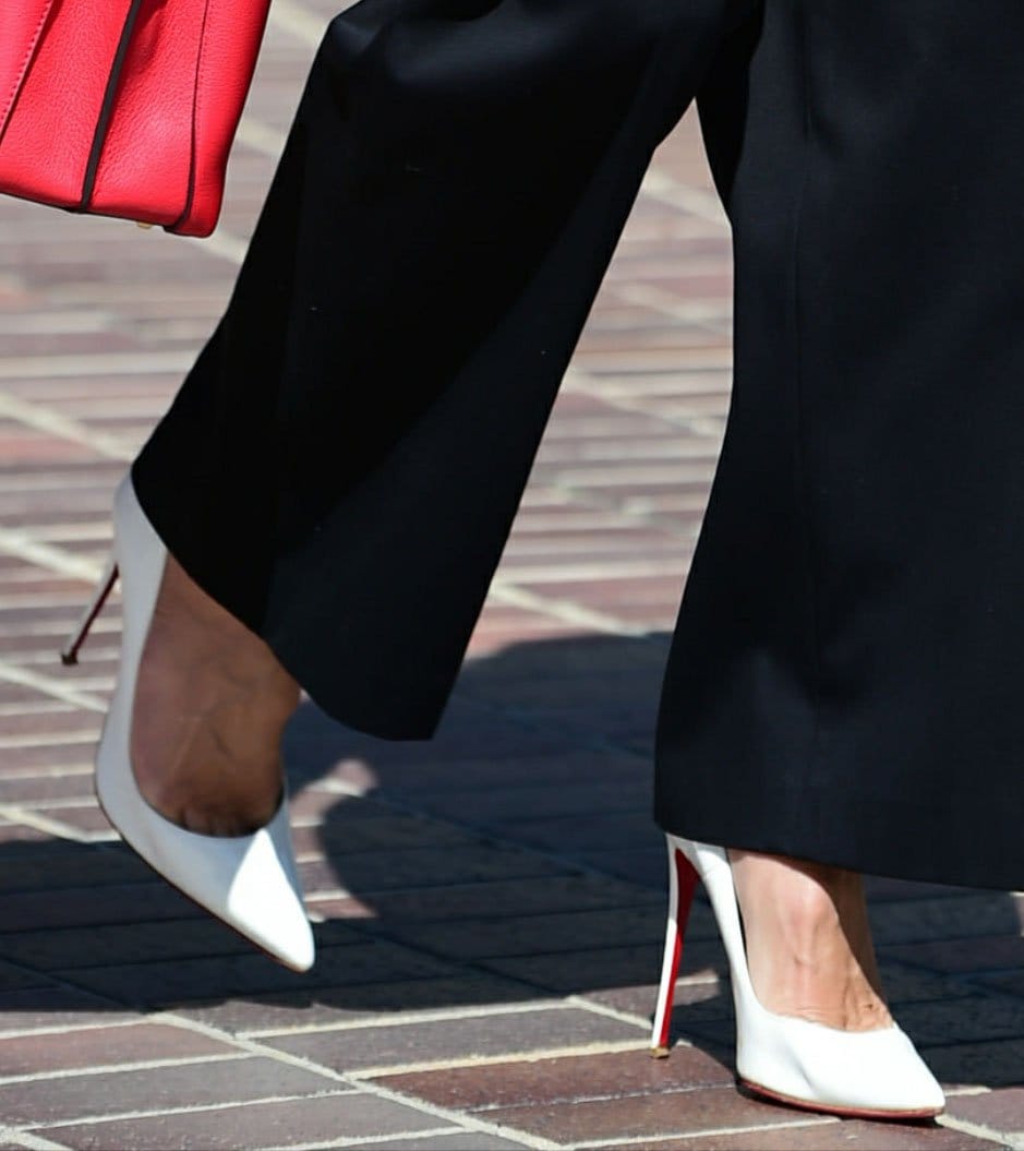 Heidi Klum shows off her feet in white Christian Louboutin So Kate pumps