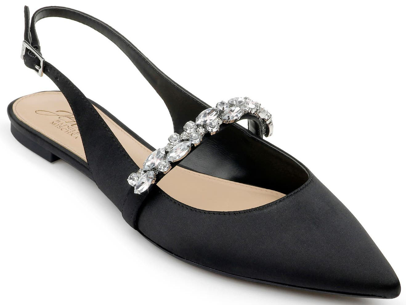 Affordable but classy, the Jewelry Badgley Mischka Bambi has a slingback strap and crystals along the arch strap