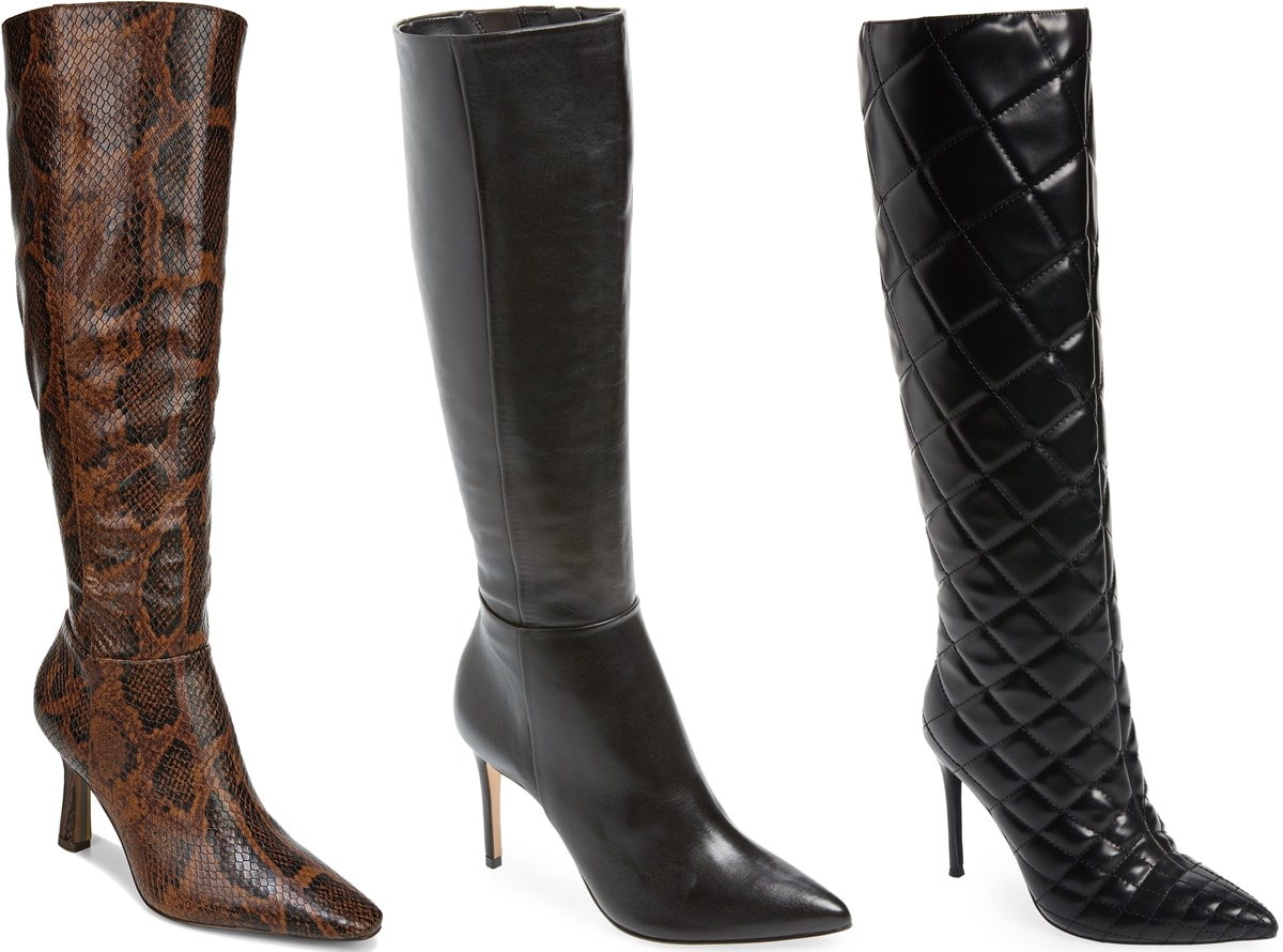 Three knee-high stiletto boots from Sam Edelman, Schutz, and Jeffrey Campbell