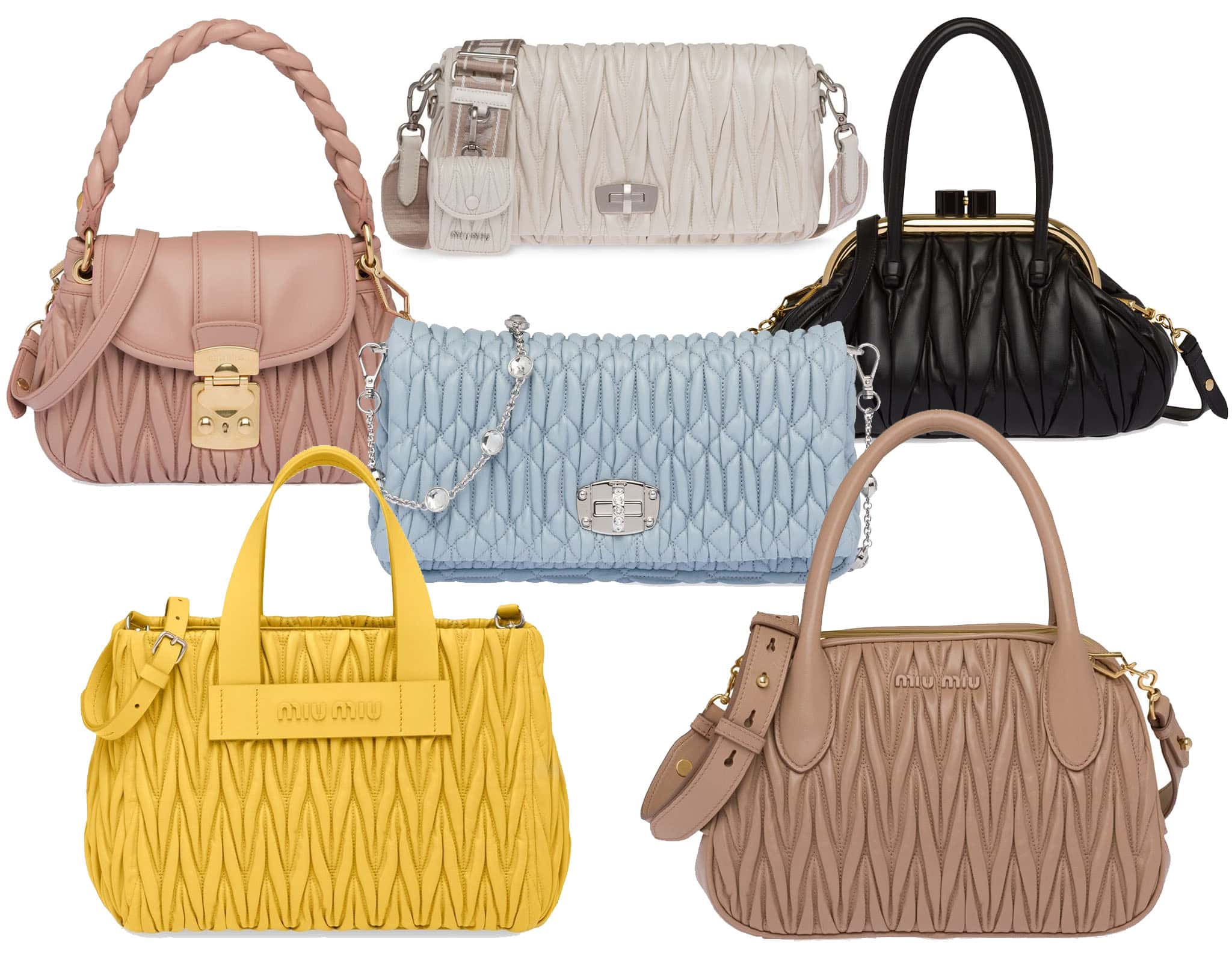 The quilted matelassé is one of the most iconic and popular bag designs from Miu Miu