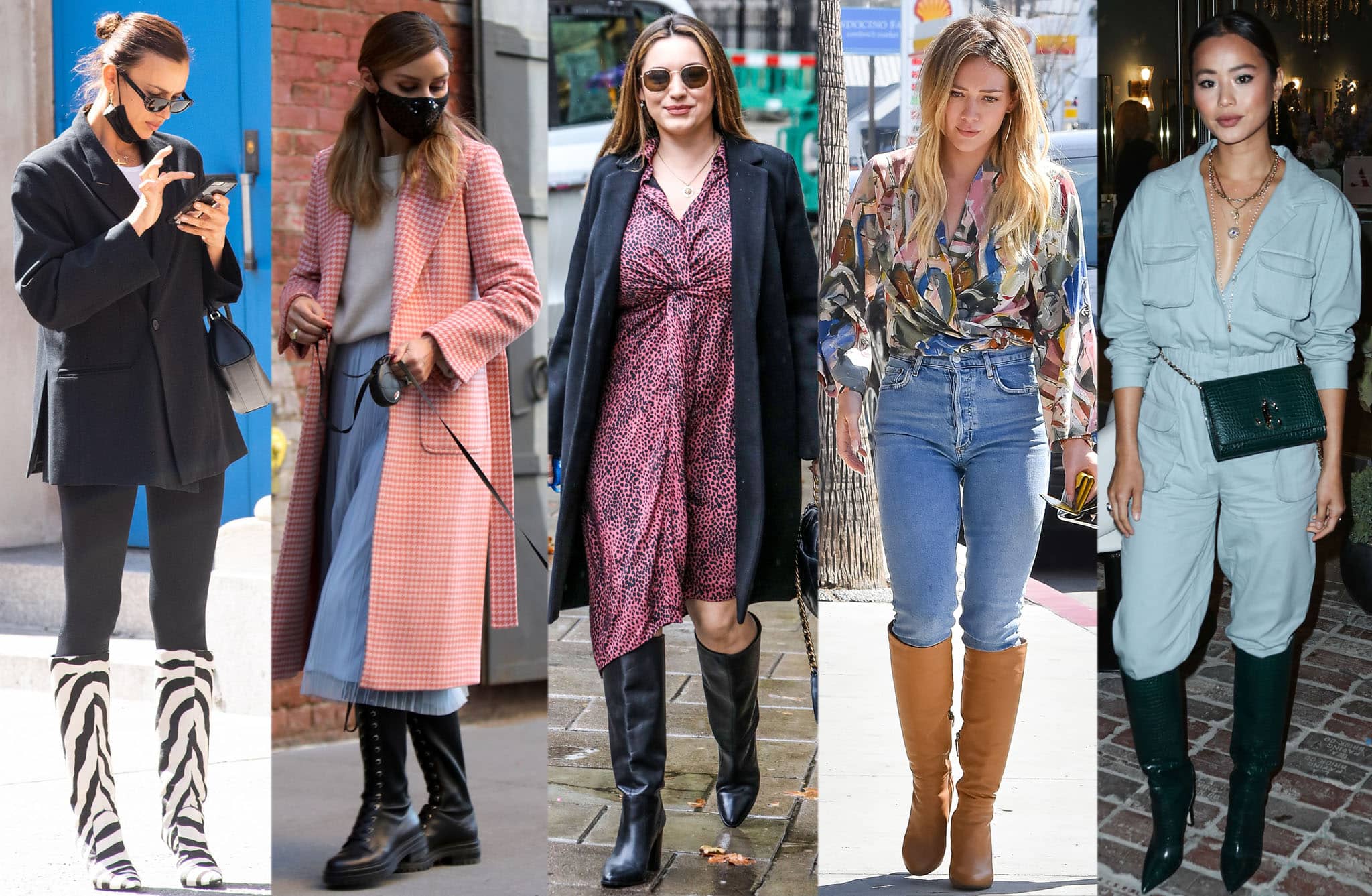 Irina Shayk, Olivia Palermo, Kelly Brook, Hilary Duff, and Jamie Chung show different ways to wear knee-high boots