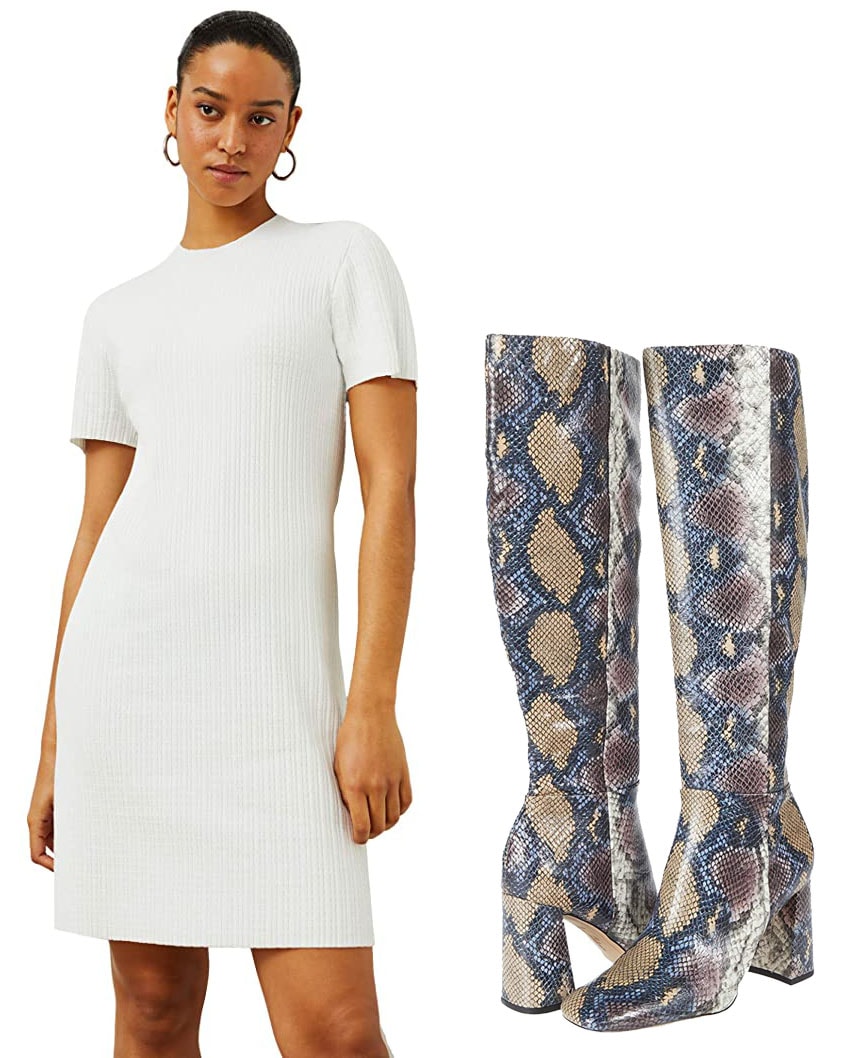 Sophisticated Elegance Meets Bold Attitude: The M.M. LaFleur Hayden dress beautifully contrasts with the striking Sam Edelman Clarem snake boots