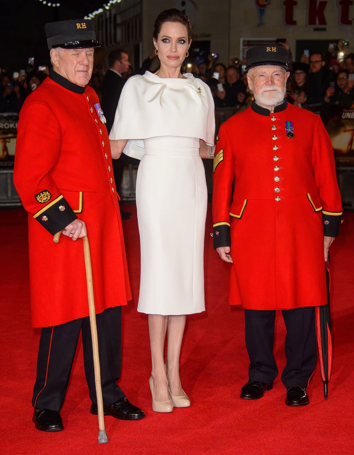 Angelina Jolie graced the premiere of ‘Unbroken’ at London's iconic Odeon Leicester Square in a creation by her go-to British couturier, Ralph & Russo