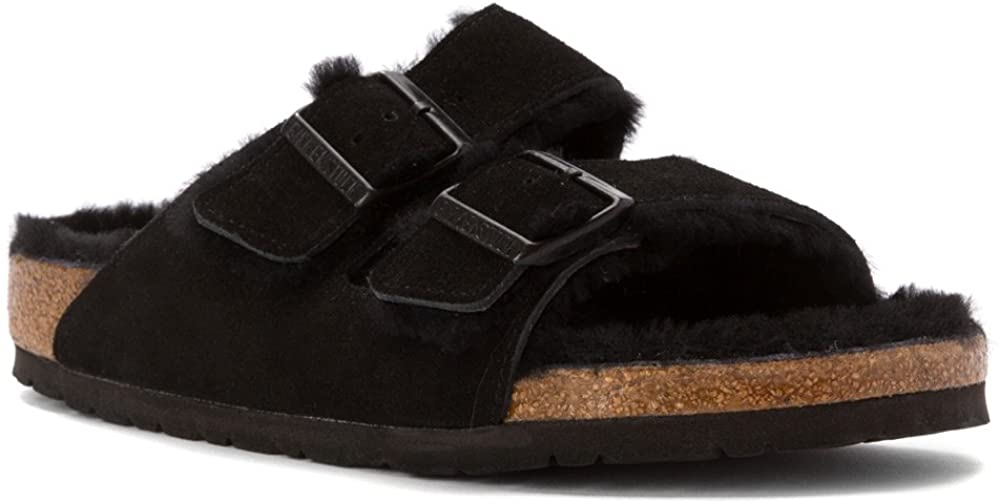 A comfy pair of Birkenstock sandals updated with shearling lining