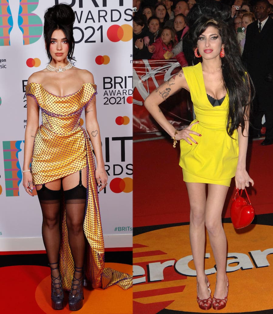 Dua Lipa channels Amy Winehouse's 2007 Brit Awards look in yellow Vivienne Westwood mini dress at the 2021 Brit Awards on May 11, 2021