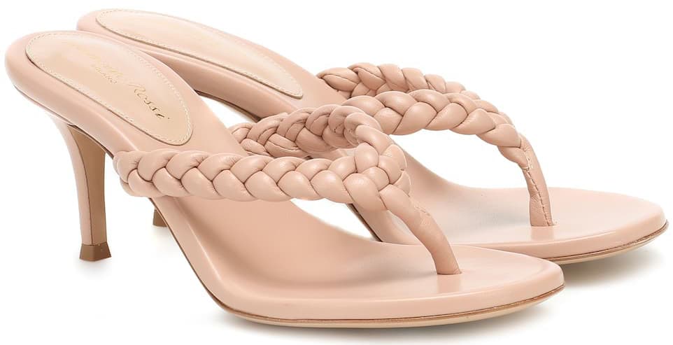 The Tropea sandal combines two of the season's most coveted trends-- the braided straps and heeled thong sandal silhouette