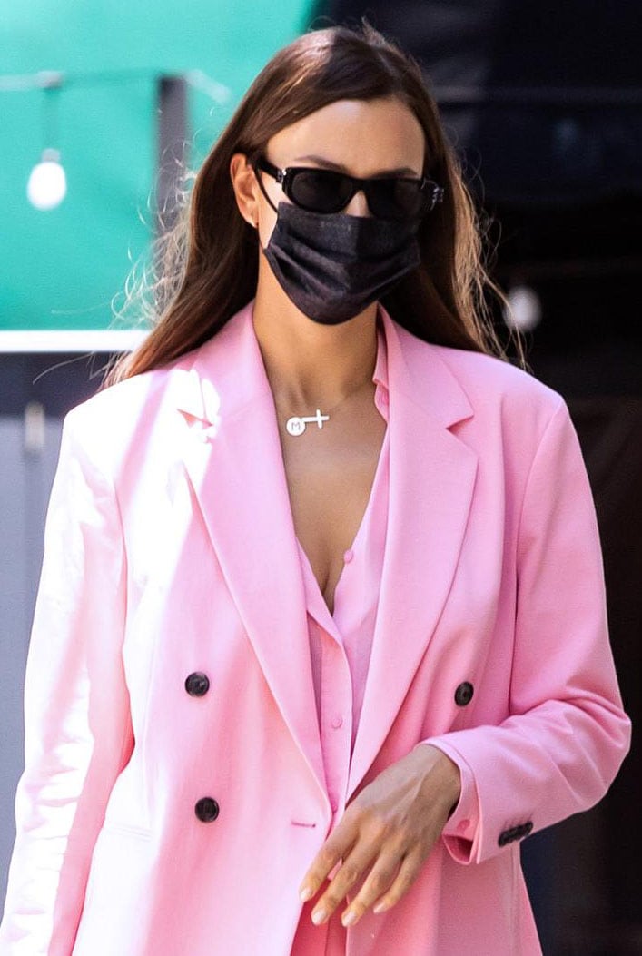 Irina Shayk wears spring chic bubblegum pink suit from Hugo Boss