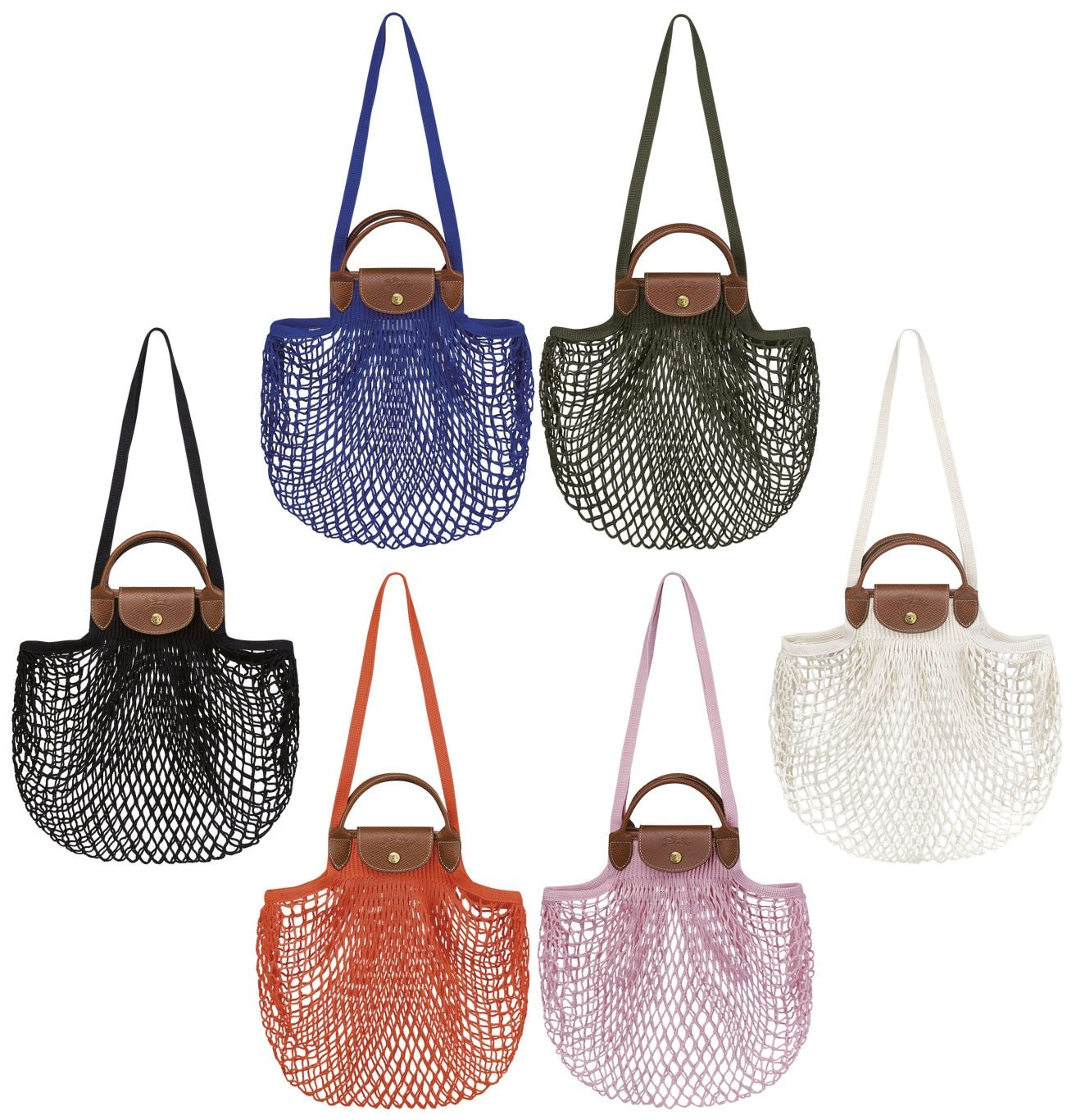 The Filet is a net shopping bag that features the Le Pliage leather handles