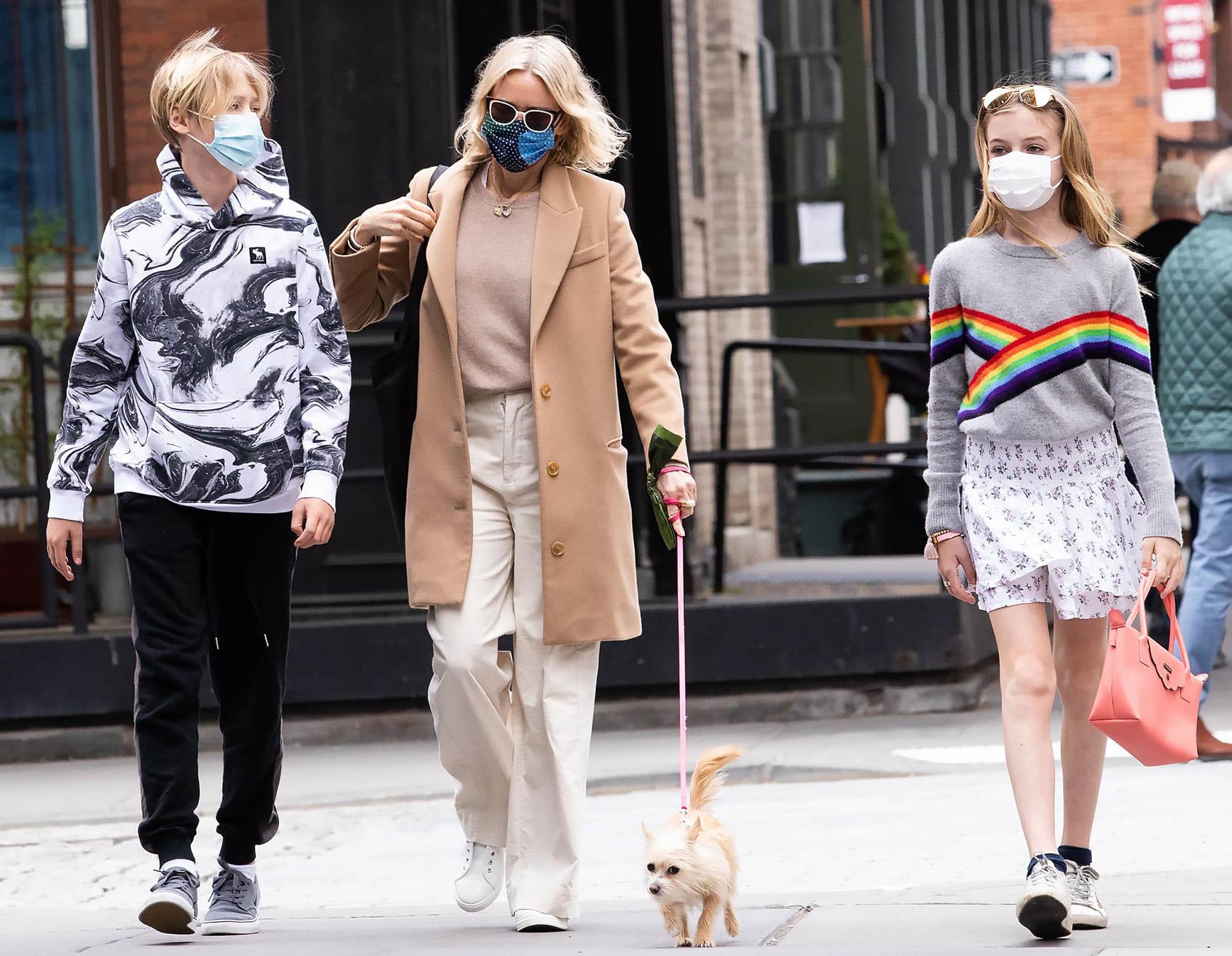 Naomi Watts, her eldest son Alexander Sasha and her youngest Samuel Kai all wearing face masks during their Mother's Day outing