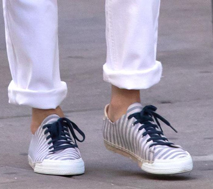 Nicky Hilton promotes her French Sole Amanda striped plimsolls