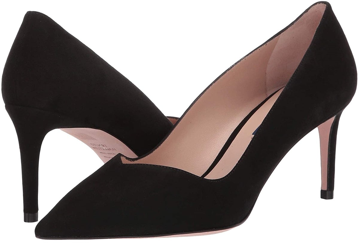 Sleek and sultry Stuart Weitzman Anny 70 heels featuring a sweetheart topline and pointed-toe silhouette