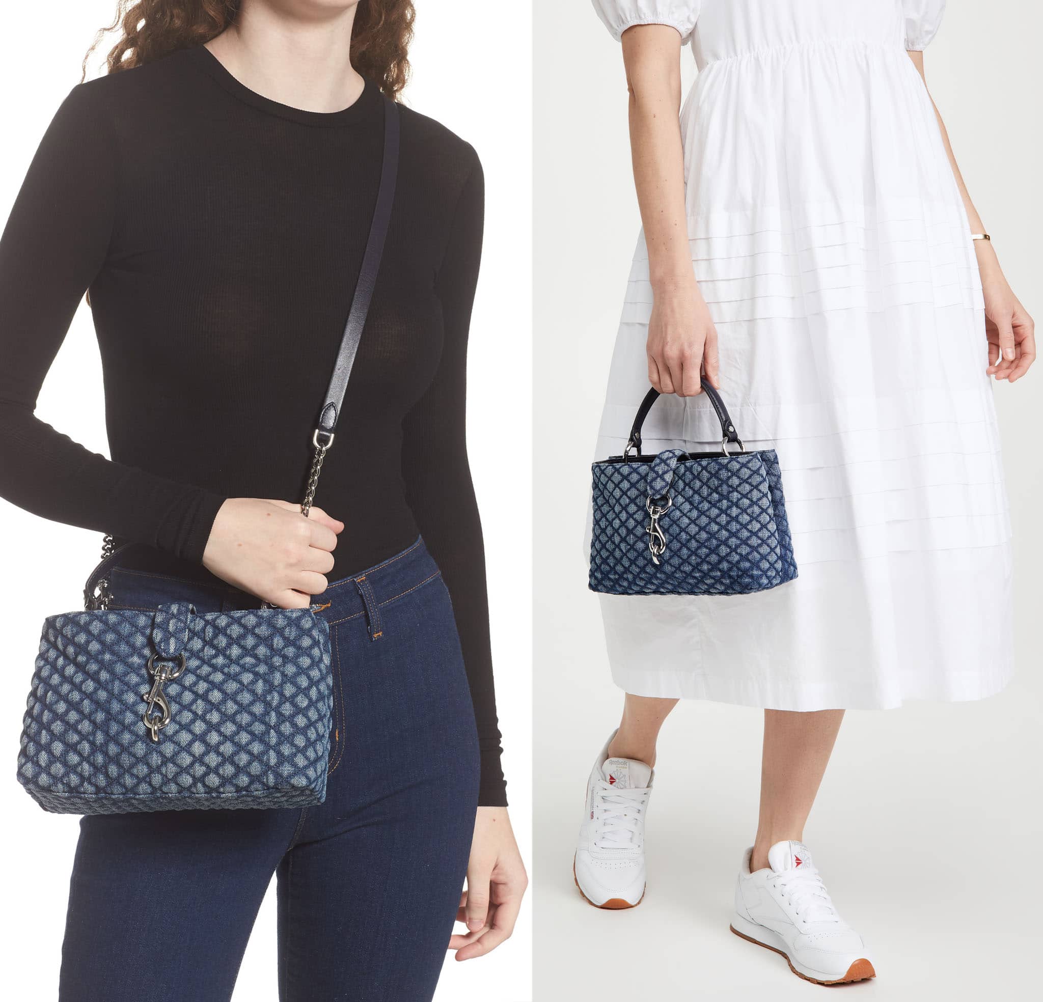 The Edie bag features a diamond-quilted denim design that brings a laid-back finish to a casual look