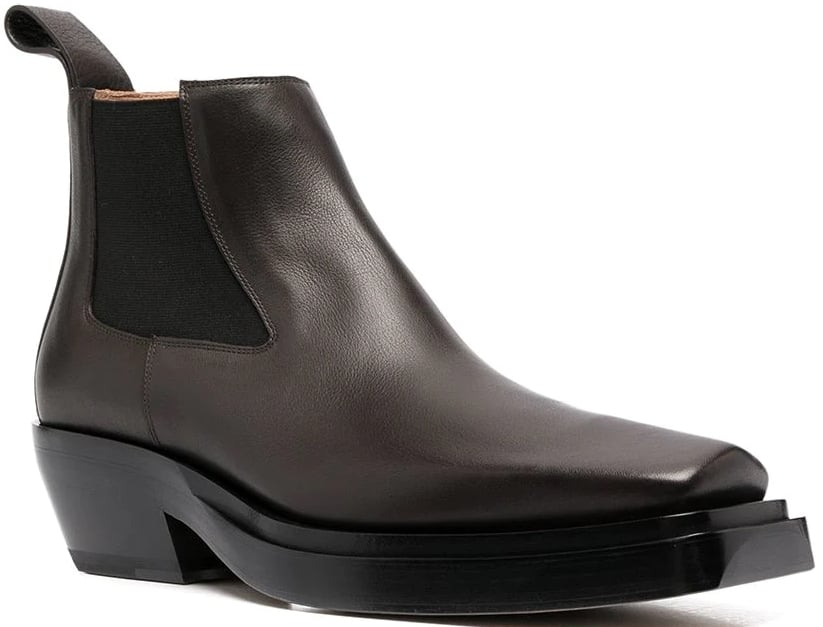 Square toe Bottega Veneta boots featuring an angled heel and elasticated ankles