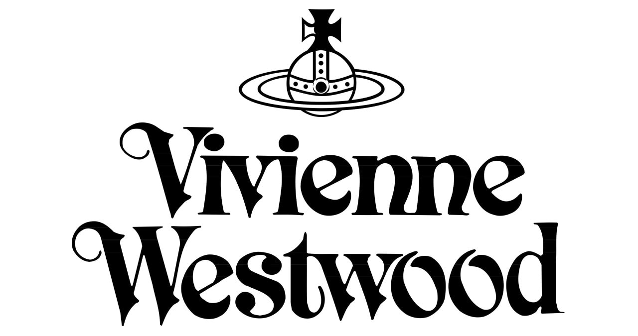 An Art Noveau-style font with an orb and cross emblem that is said to be a satirical reference to Vivienne Westwood being the self-proclaimed Queen of Fashion