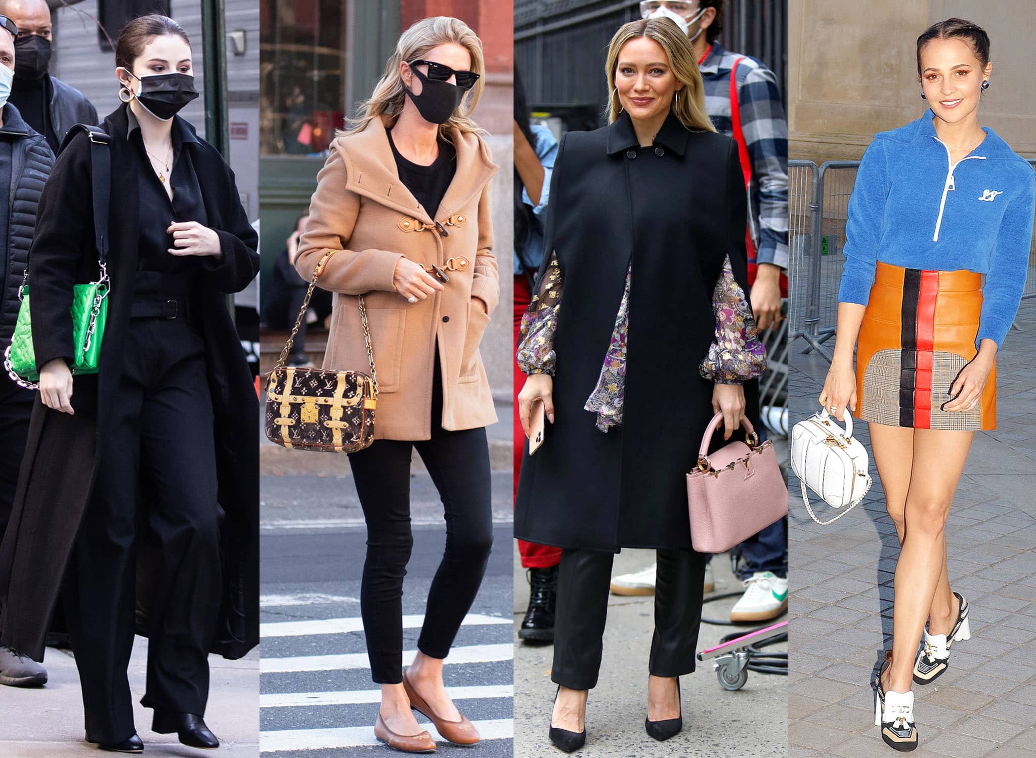 Selena Gomez, Nicky Hilton, Hilary Duff, and Alicia Vikander carrying Louis Vuitton bags