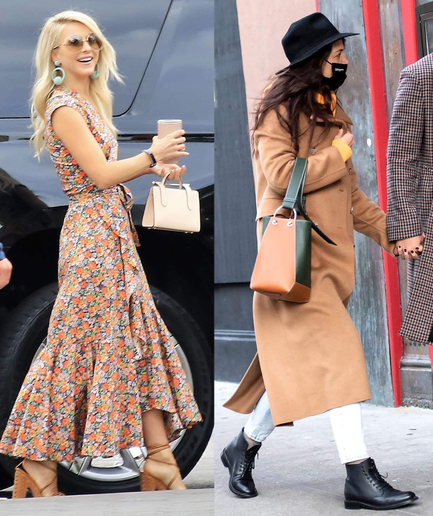 Julianne Hough and Katie Holmes carrying the Strathberry Nano tote and Lana bag respectively