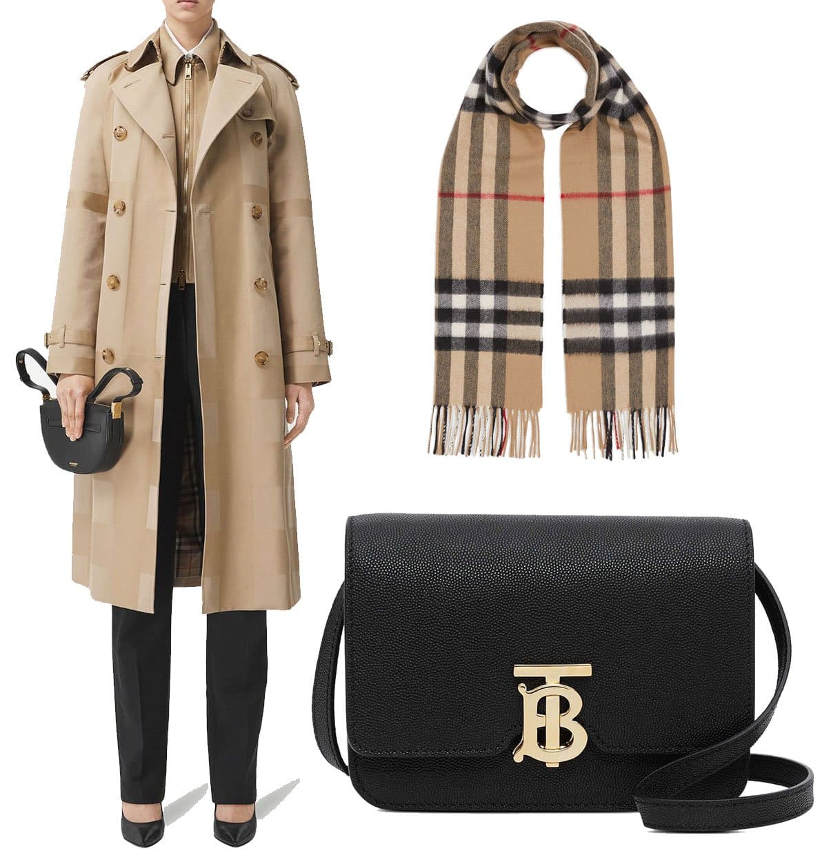 Known for its classic checkered scarf and beige trench coat, Burberry now also incorporates its interlocking TB logo to its handbags and small leather goods