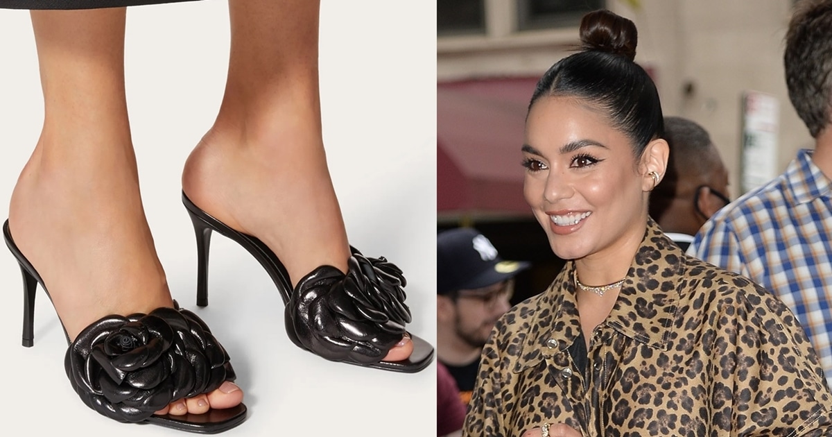 Vanessa Hudgens Pairs Leopard Print Shirt With Valentino's Rose Sandals