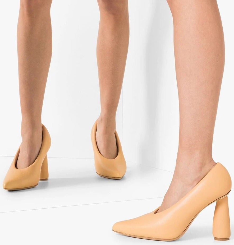 Beige leather cone-heel slip-on pumps from Jacquemus