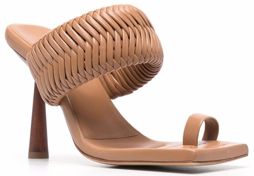 Rosie Huntington-Whiteley designed these Gia Couture sandals with a luxurious woven upper and square toe, evoking Bottega Veneta’s signature aesthetic