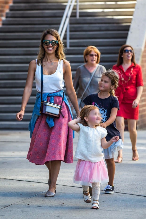 Jessica Alba enjoys time with her daughters Haven and Honor Warren in Tribeca in New York on September 12, 2014