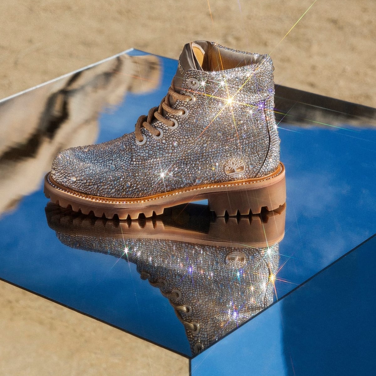 Jimmy Choo x Timberland boots with all-over Swarovski hotfix crystals