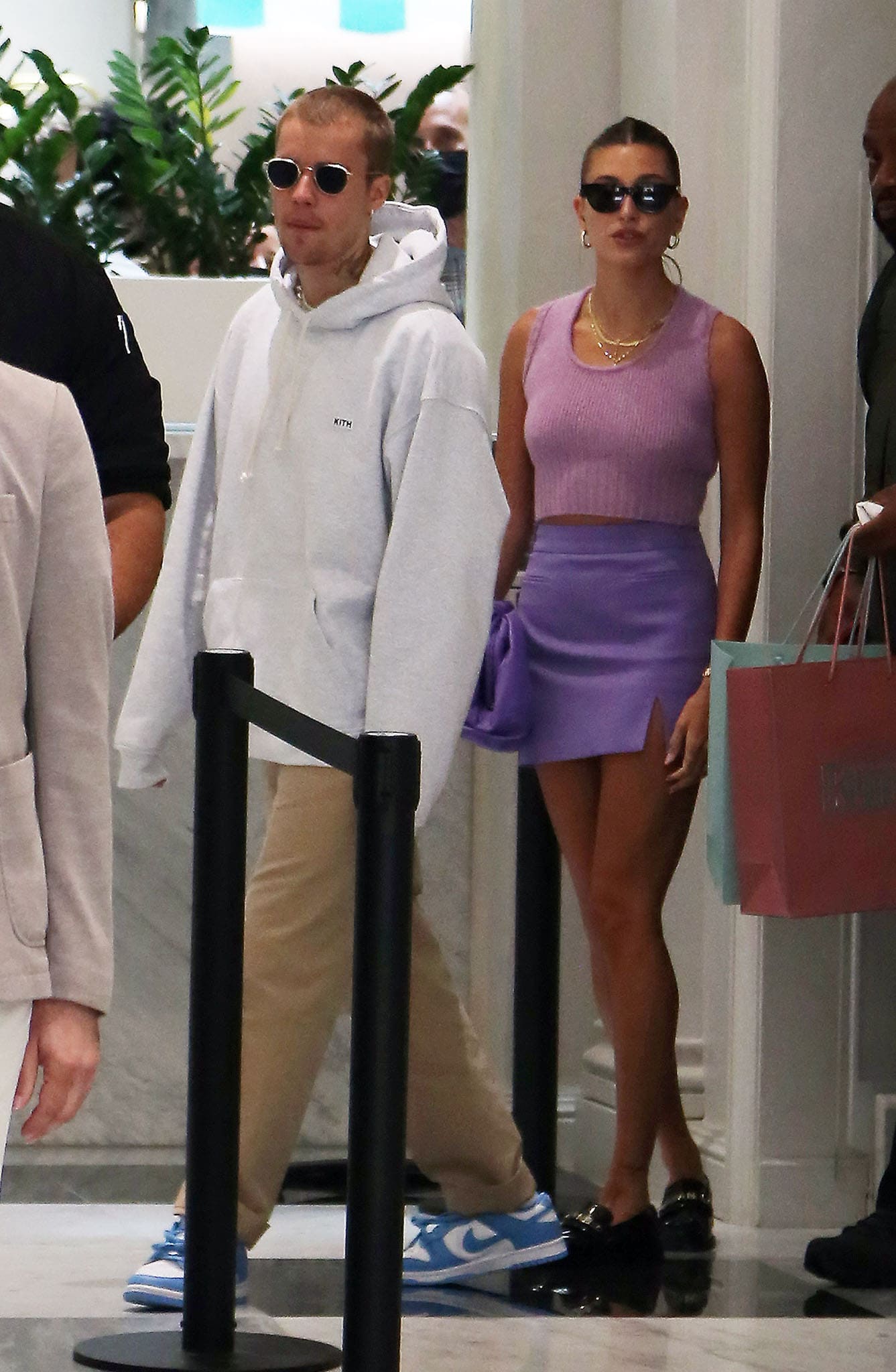 Justin and Hailey Bieber leaving the Kith shop in Paris on June 21, 2021