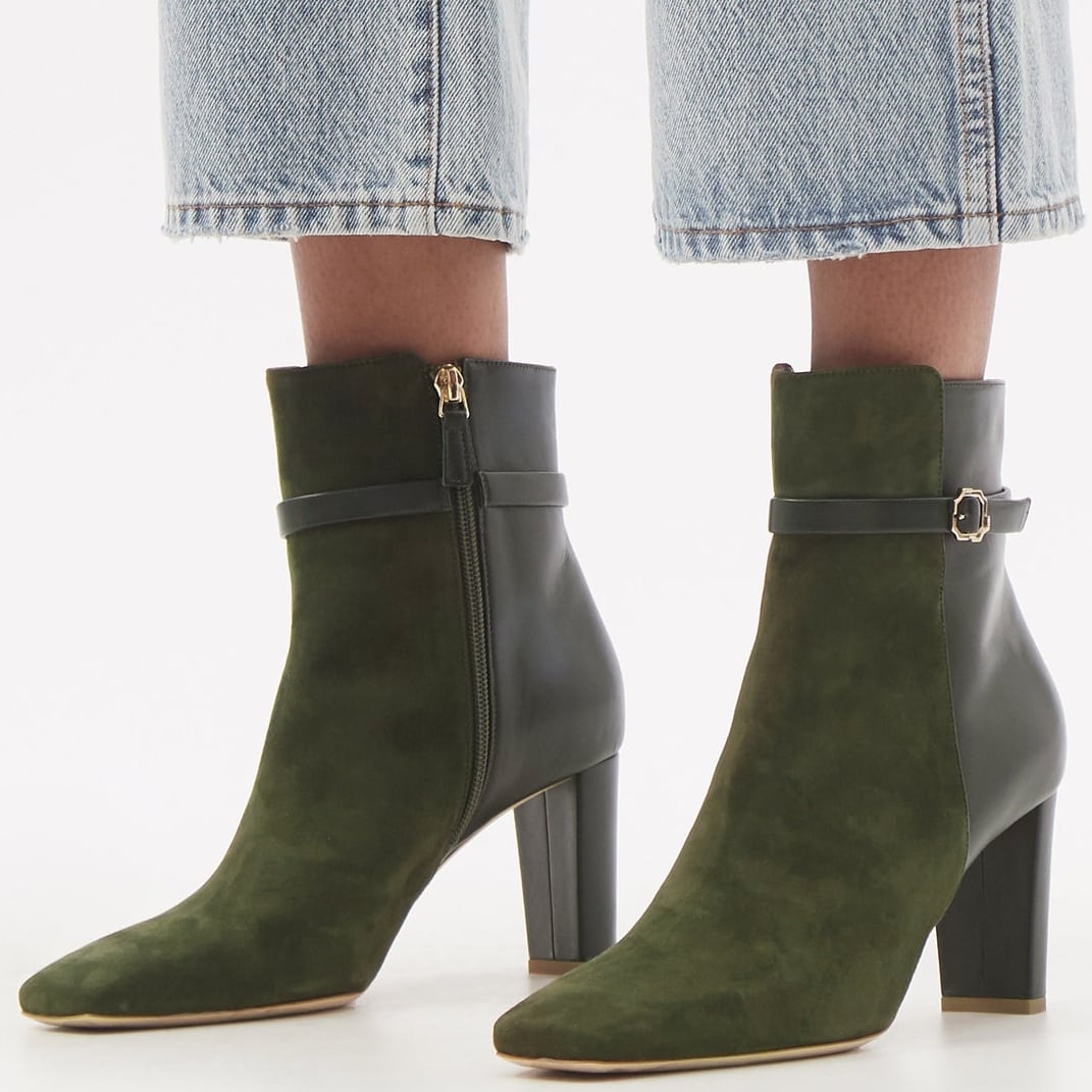 Malone Souliers' dark-green Kris block heel boots feature a slender buckled strap around the ankle and a square toe