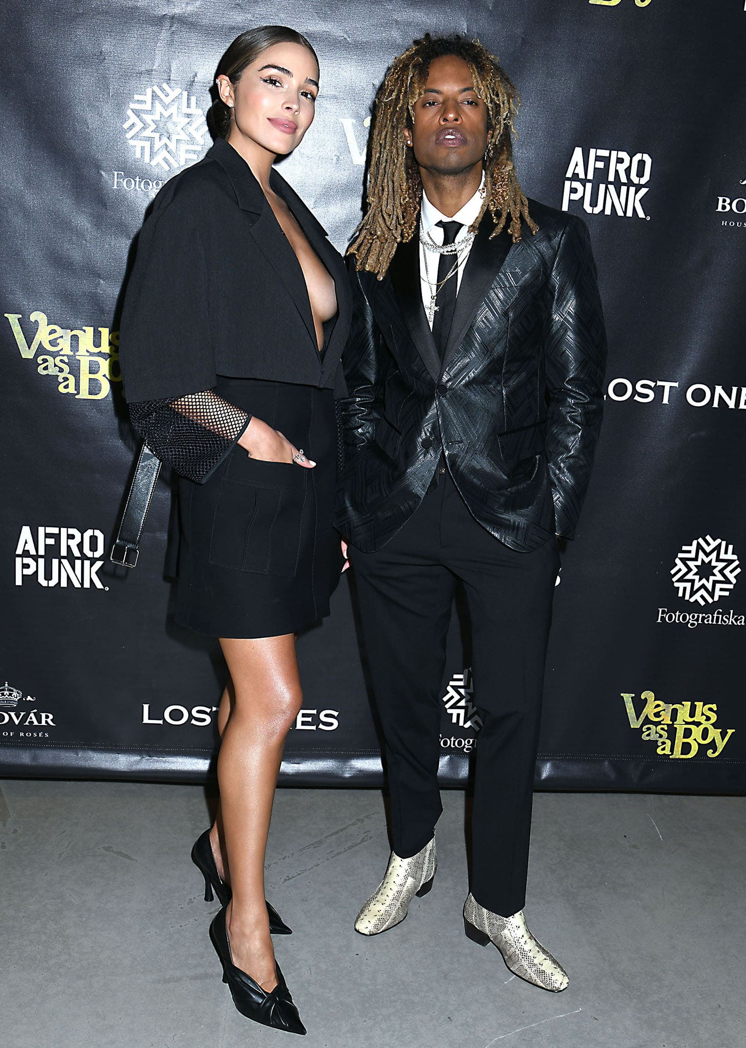 Olivia Culpo poses with Ty Hodges at the premiere of their movie, Venus As A Boy, at the Tribeca Film Festival 2021 on June 14, 2021