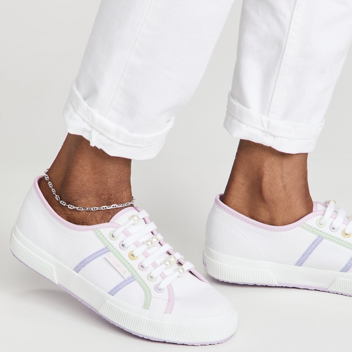 Olivia Rubin x Superga lace-up sneakers with imitation pearl beads