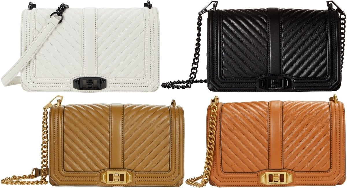 Stick to timeless fashion with Rebecca Minkoff's best-selling chevron-quilted Love crossbody leather bag