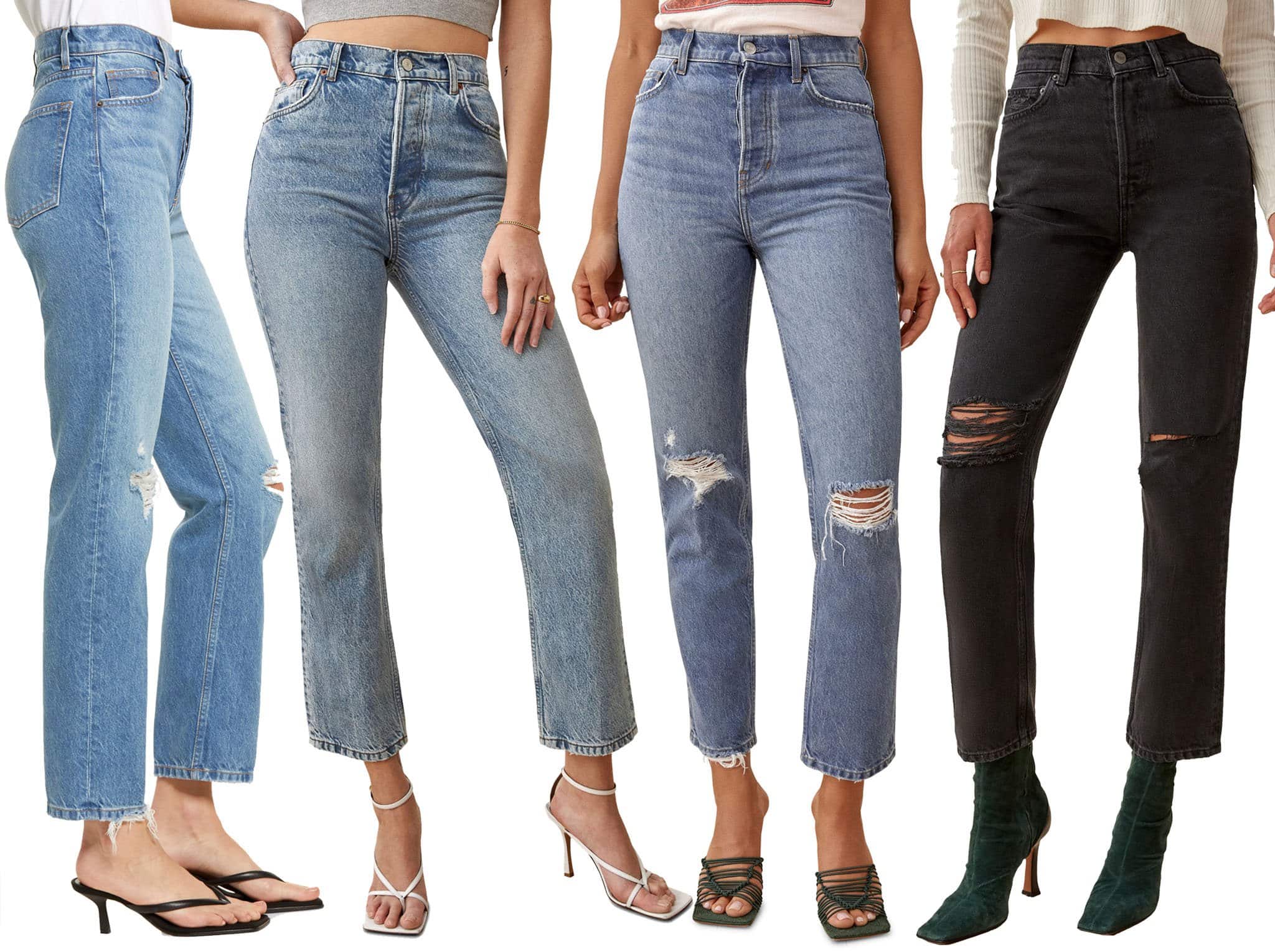 The Reformation Cynthia is a non-stretch fitted jeans with a high waist and a relaxed straight leg