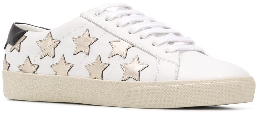 White leather and rubber Court Classic SL/06 metallic California sneakers from Saint Laurent with multiple star patches