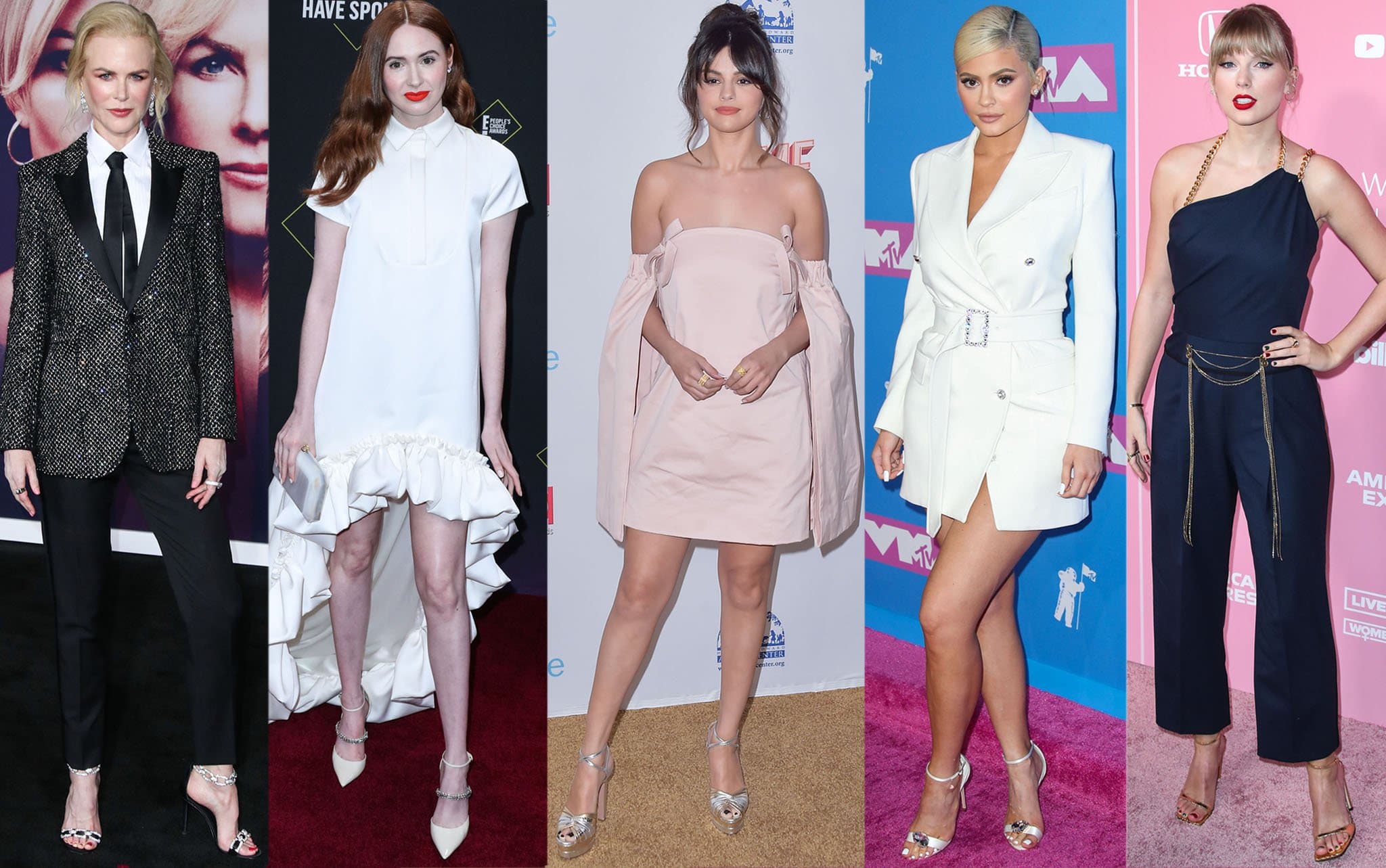 Celebrity Style Showcase: Nicole Kidman, Karen Gillan, Selena Gomez, Kylie Jenner, and Taylor Swift demonstrate chic ways to wear ankle strap sandals, skillfully avoiding the shorter-leg illusion often associated with this style