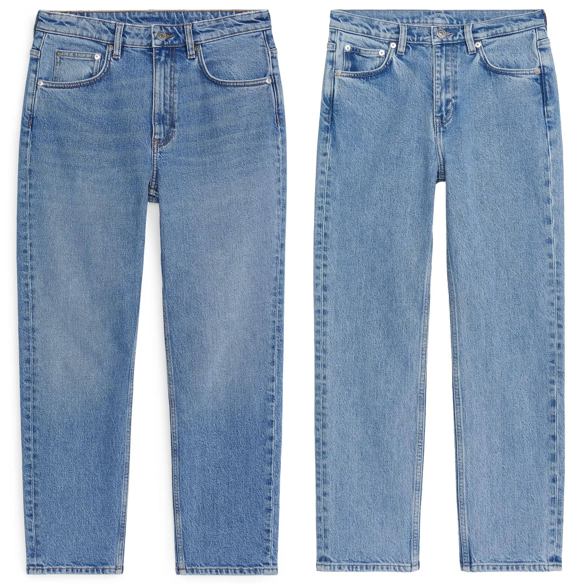 These are a classic pair of five-pocket mid-rise straight-leg jeans made from organic cotton