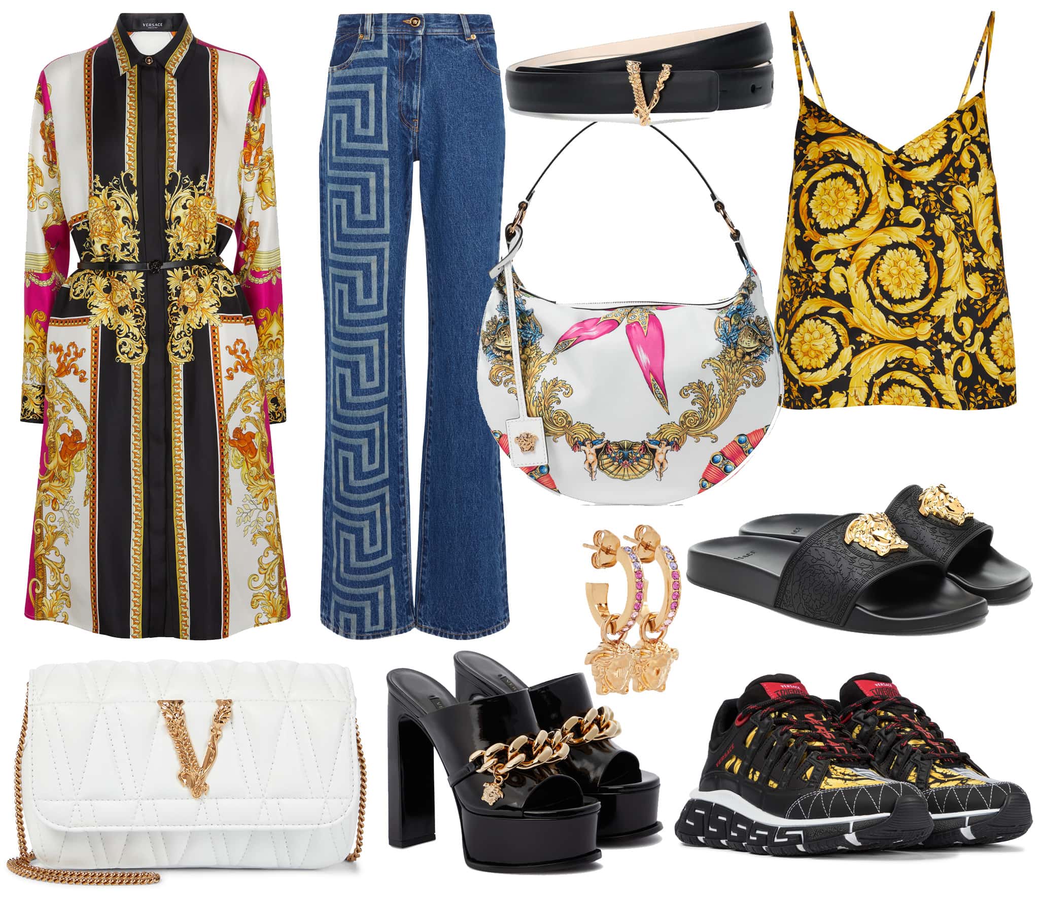 Versace designs feature bold patterns and vibrant prints usually incorporating the Medusa emblem