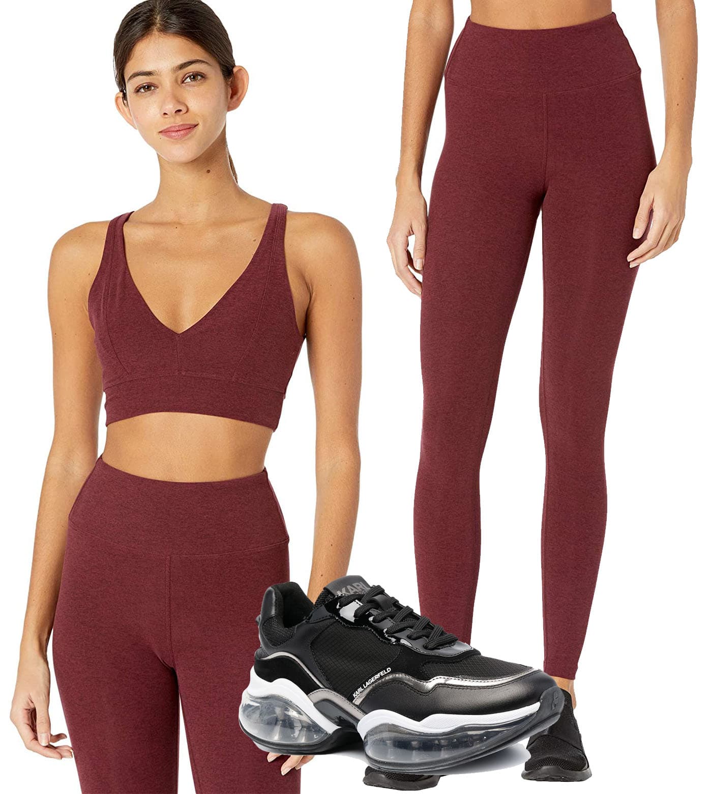 Year of Ours Heather V-Bra, Year of Ours Yoga Leggings, Karl Lagerfeld Ventura 2 Chunky Sneakers