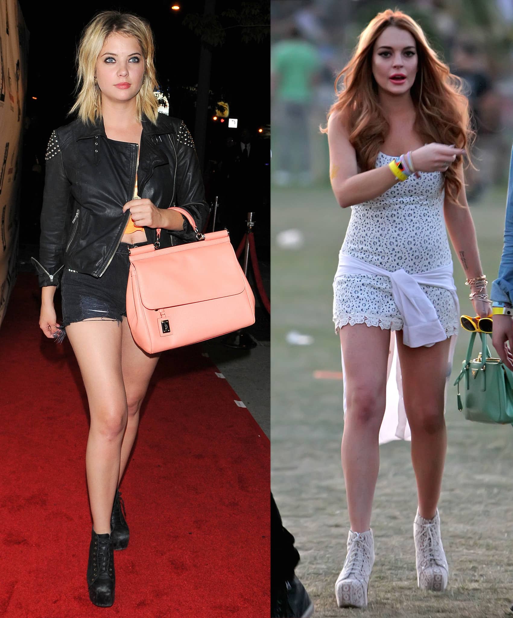 Ashley Benson and Lindsay Lohan pictured in 2021 wearing the Jeffrey Campbell Lita boots