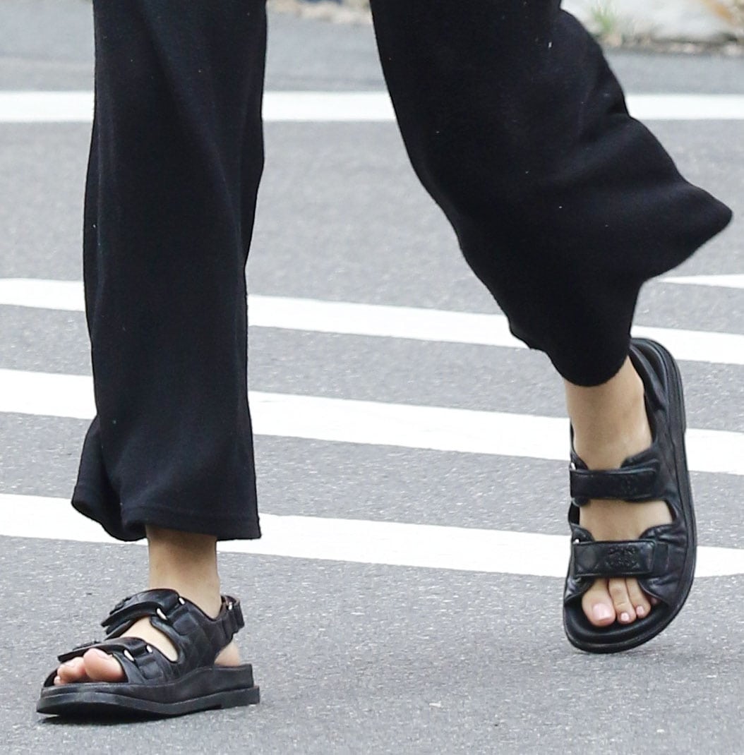 How Blake Lively Wears Chanel Chunky Dad Sandals With Loose Trousers