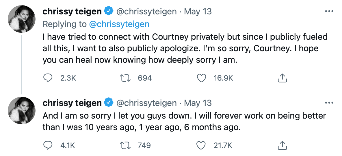 Chrissy Teigen tweets her apology to Courtney Stodden for past bullying issue