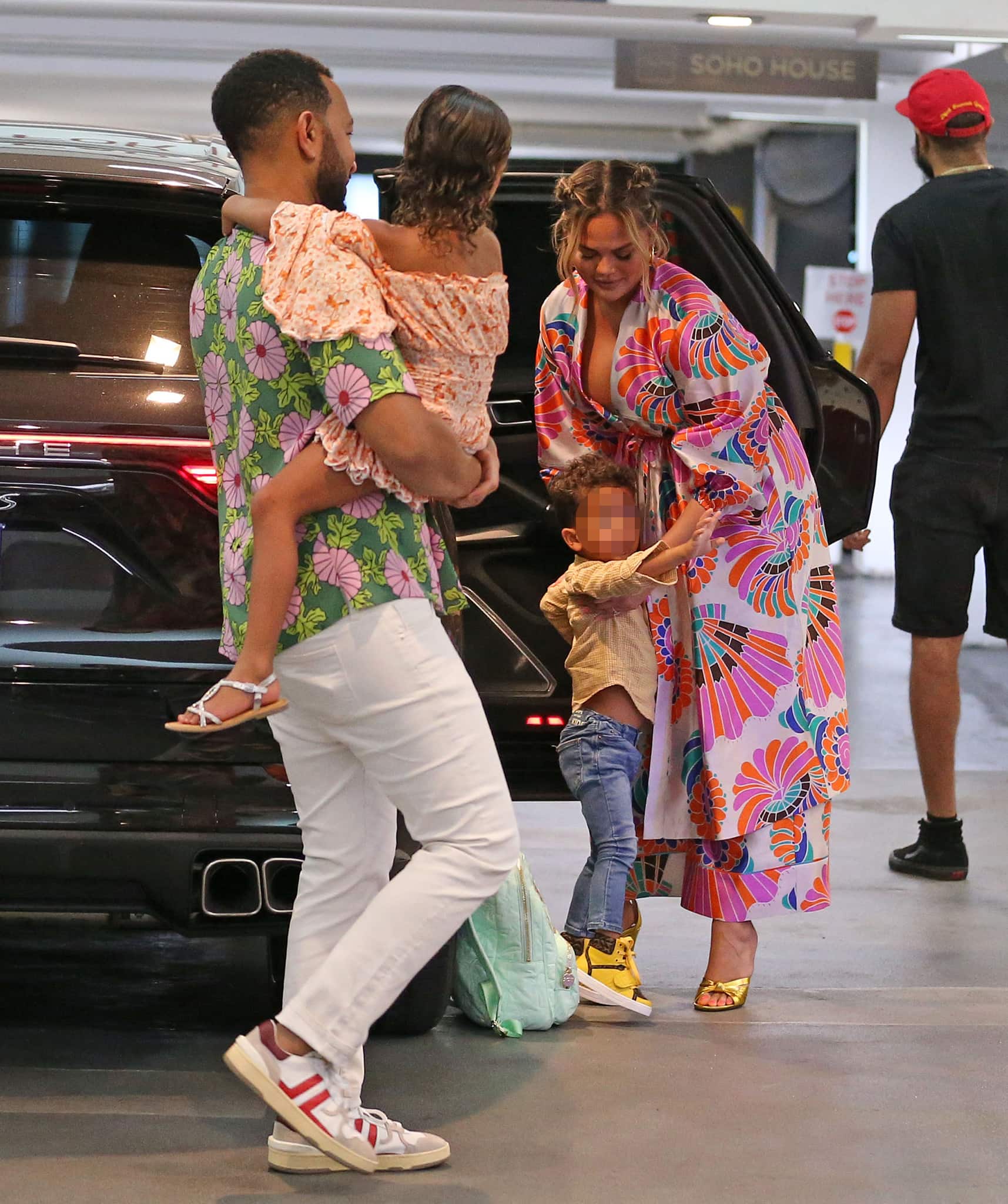 Chrissy Teigen and John Legend take their kids, Lune and Miles, to lunch at Soho House in West Hollywood on June 26, 2021