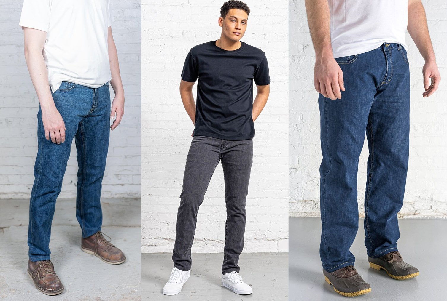 Dearborn Denim offers men's jeans in Tailored Fit, $65 - $70; Slim Fit, $65 - $75; and Relaxed Fit, $65 - $75