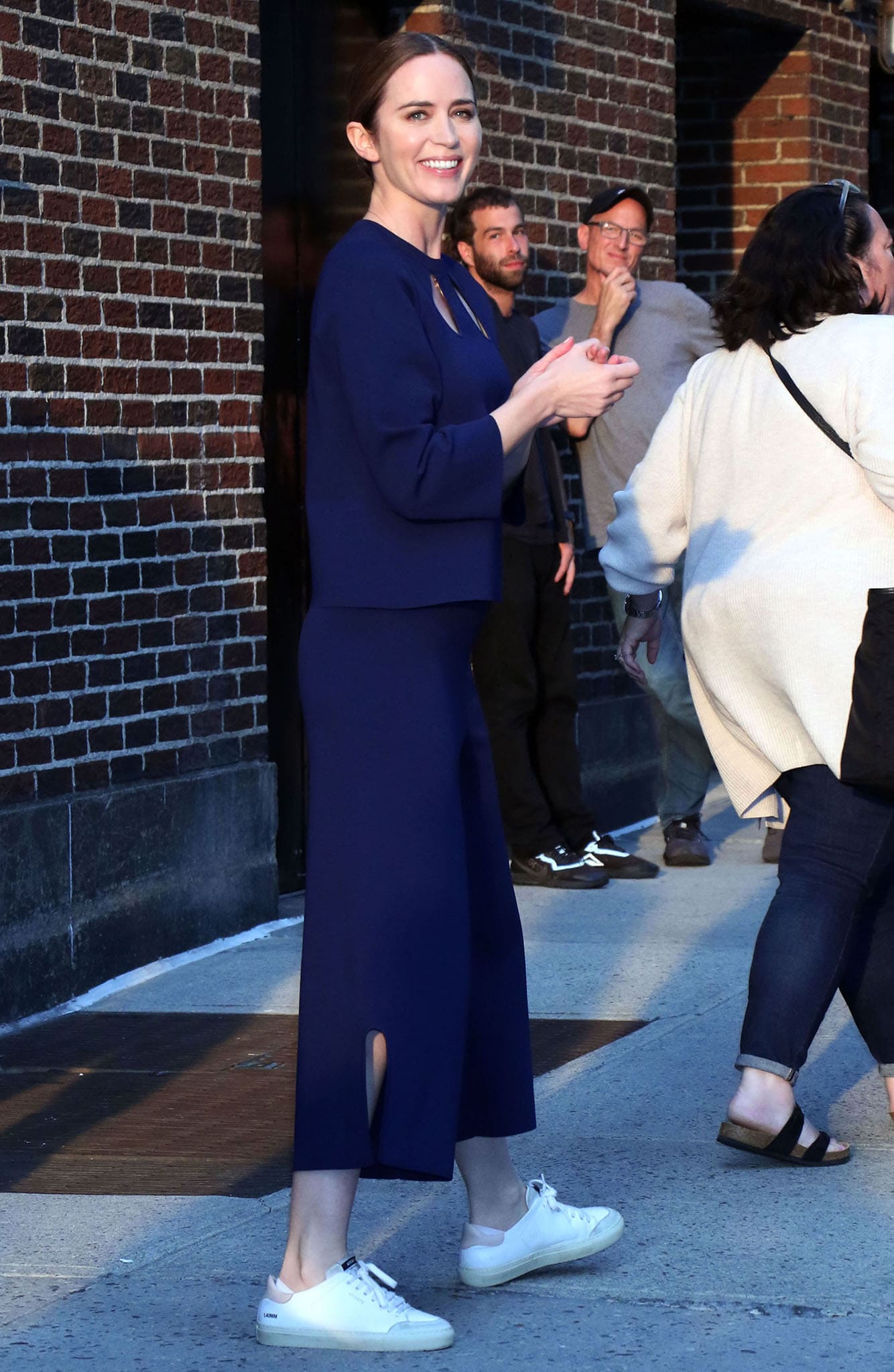 Emily Blunt promotes her new Disney movie Jungle Cruise at The Late Show With Stephen Colbert in New York City on July 15, 2021