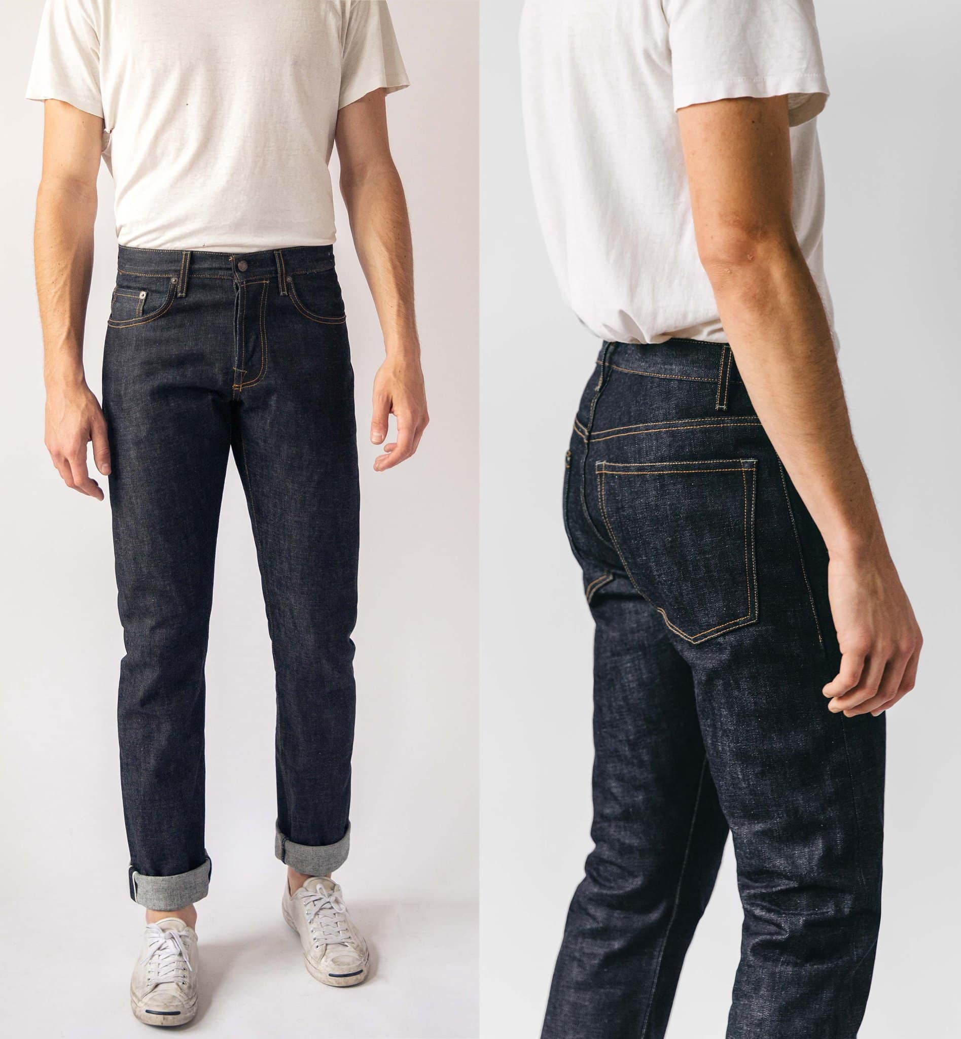 The Barton Slim Indigo Jp ($235) features an open weave fabric with a button-fly 5-pocket construction