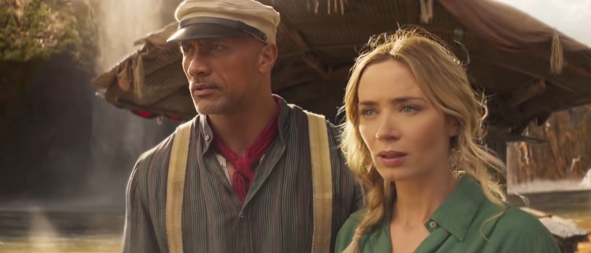 Dwayne Johnson as "Skipper" Frank Wolff and Emily Blunt as Dr. Lily Houghton in Jungle Cruise