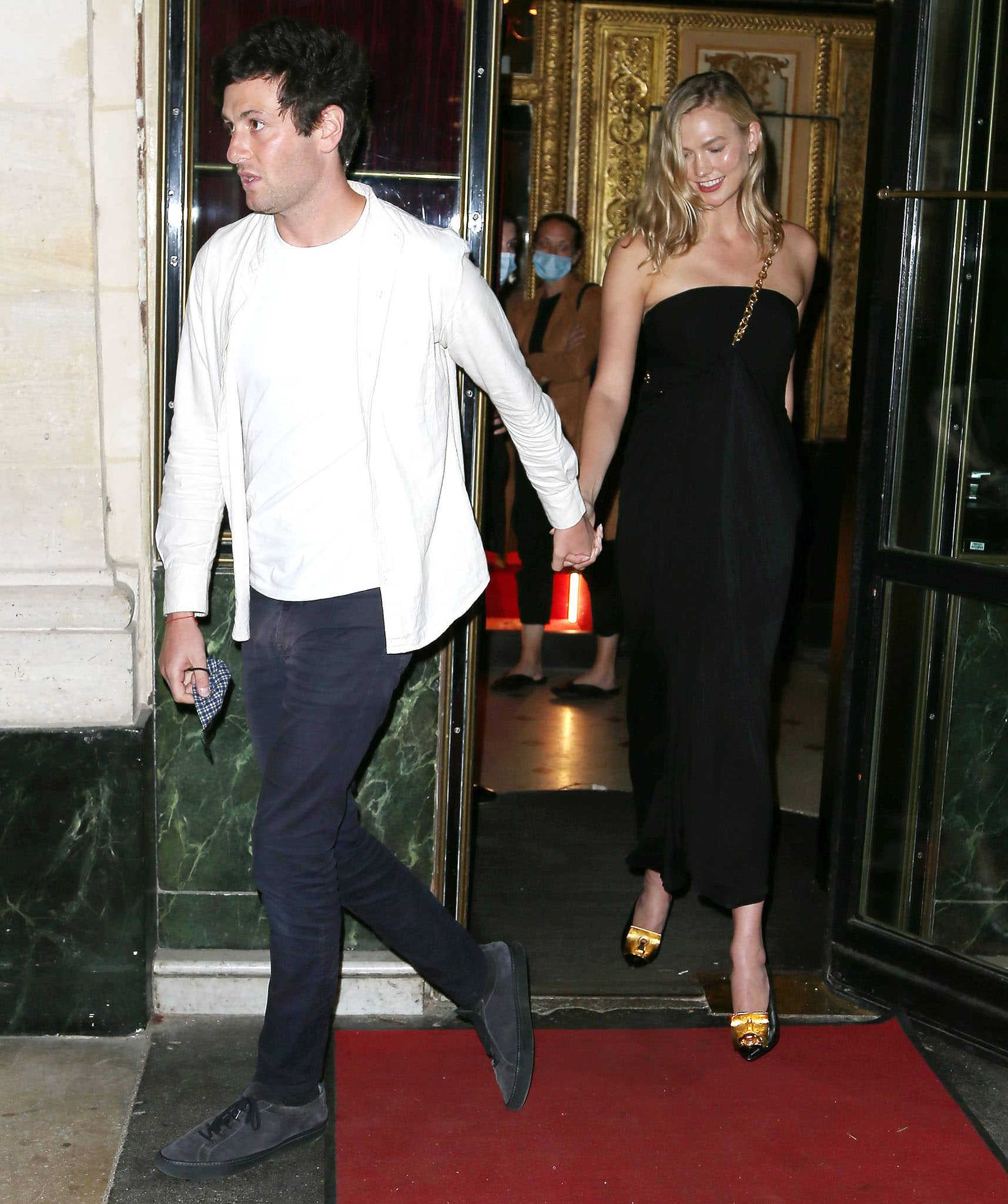 Joshua Kushner and Karlie Kloss step out for a dinner date at Le Grand Vefour restaurant during Paris Fashion Week on July 7, 2021