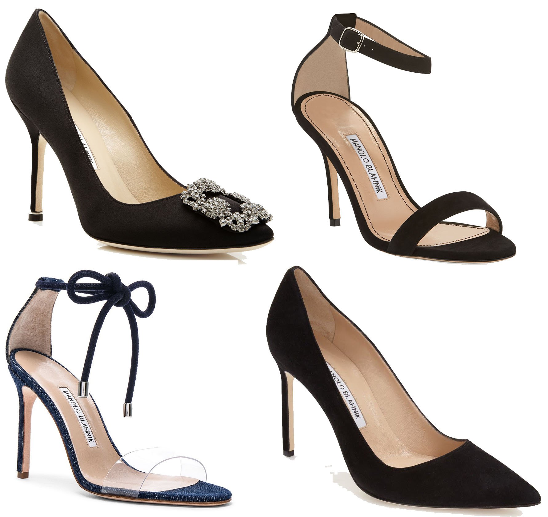 Manolo Blahnik's Hangisi pumps, Chaos sandals, Estro, and BB pumps feature a timeless design